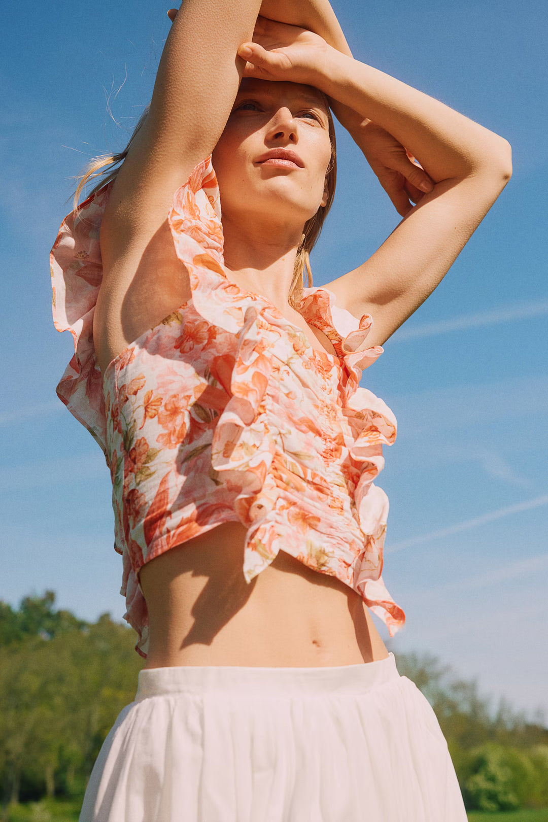 H&M Linen-blend Cropped Blouse
