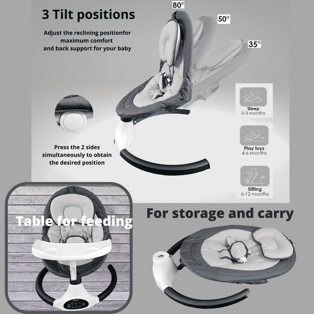 P@B PBell Baby Swing for Infants, Bluetooth Music Speaker 5 Speeds and Remote Control. Five-Point Seat Belt. Baby Swing regulated by Innovation, Science and Economic Development Canada (ISDE).