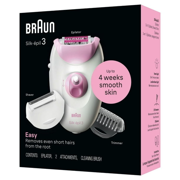 Braun Silk-épil 3 3-270, Epilator for Women for Long-Lasting Hair Removal, White/Pink, 1CT