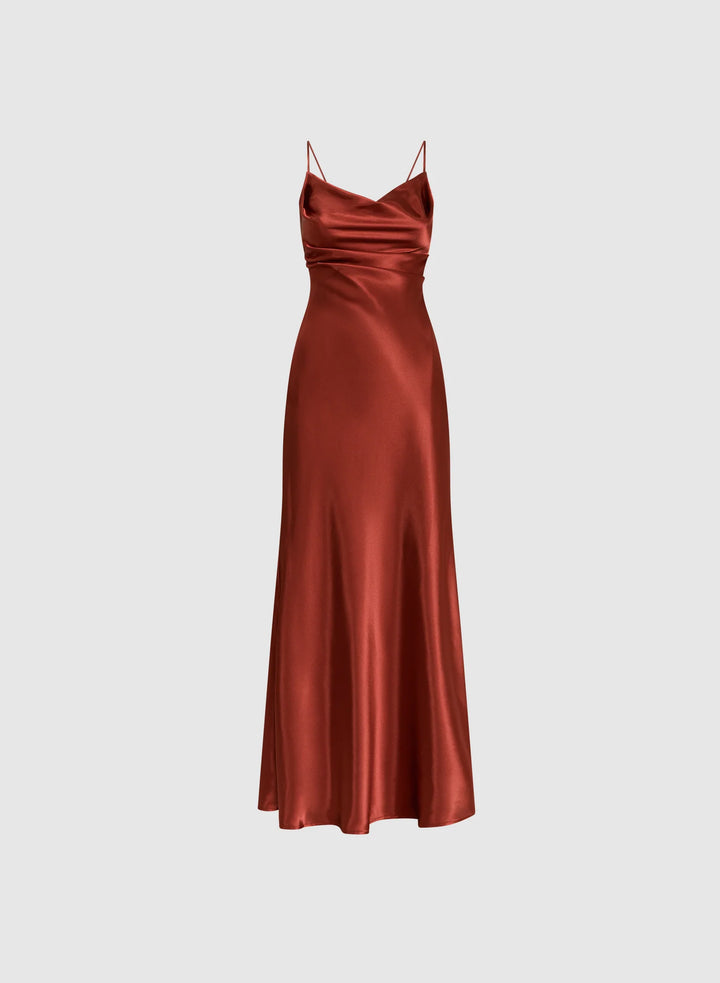 LAURA Drape Neck Satin Dress