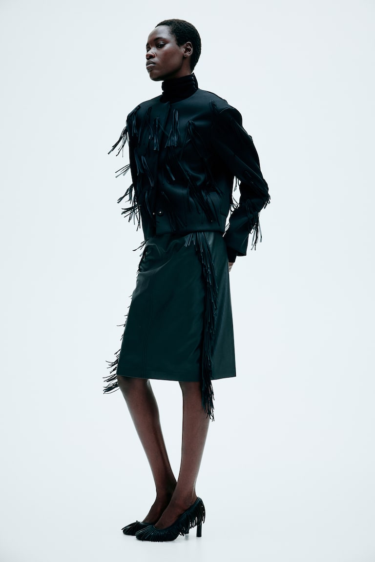 H&M Coated Skirt with Fringe