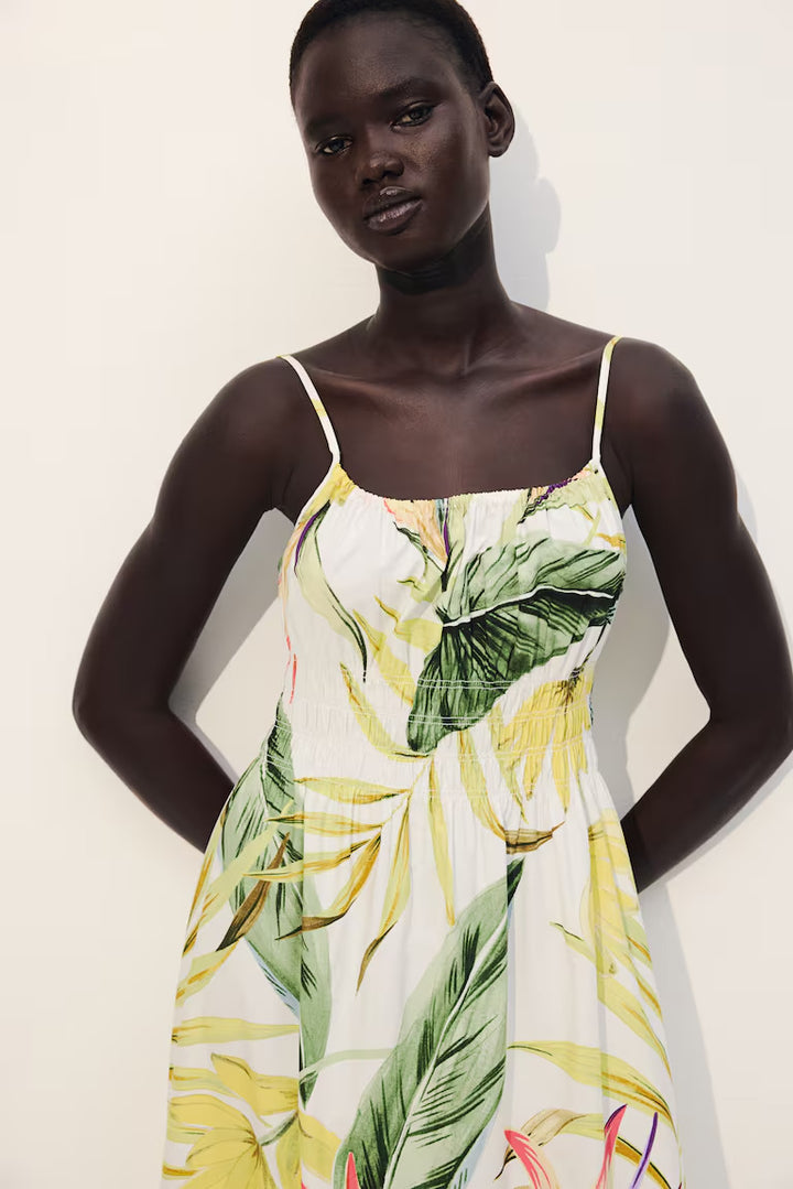 H&M Smocked-Detail Poplin Dress
