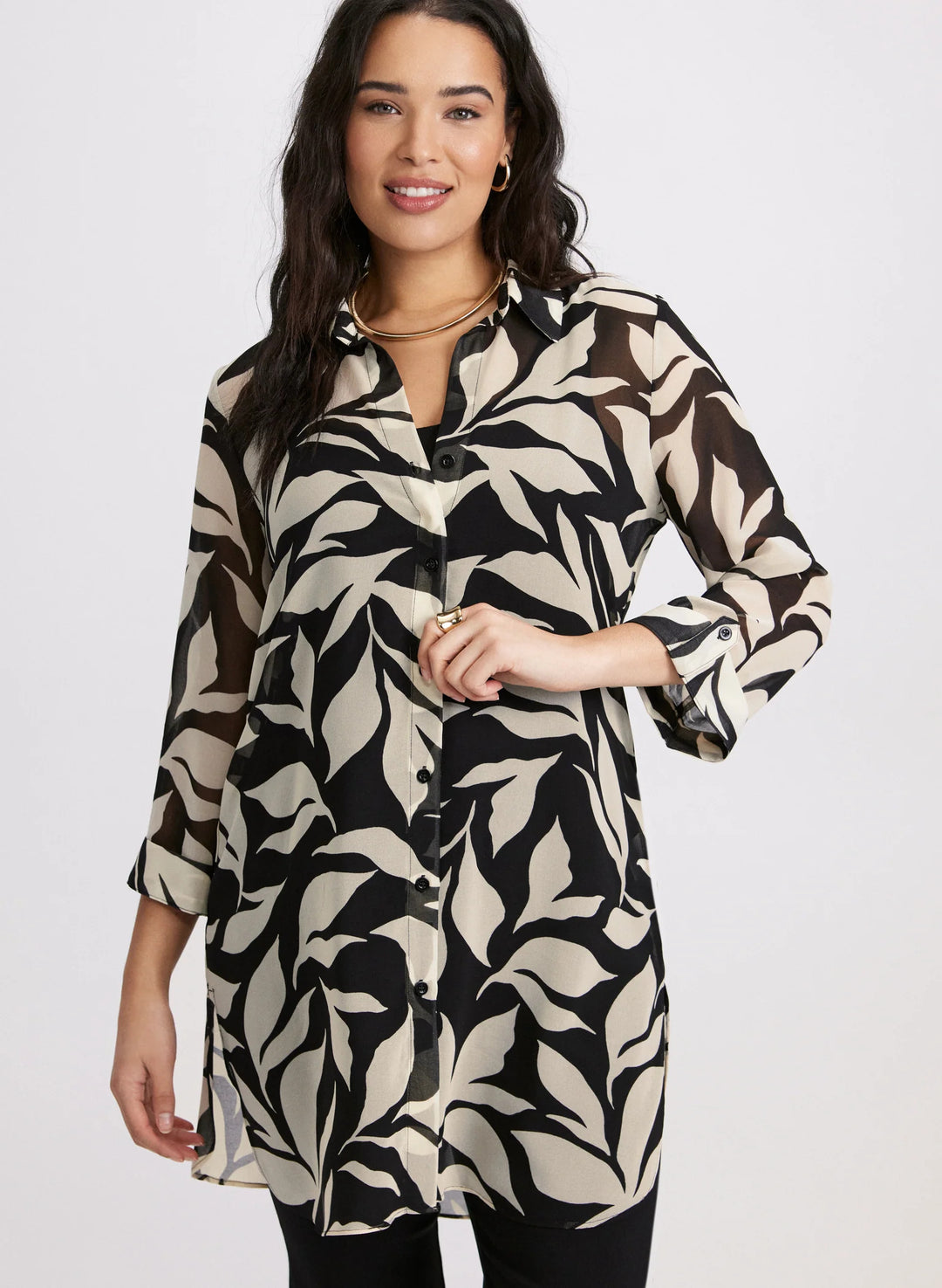 LAURA Leaf Print Tunic Blouse