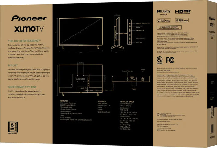 Pioneer - 32” Class LED HD Smart Xumo TV