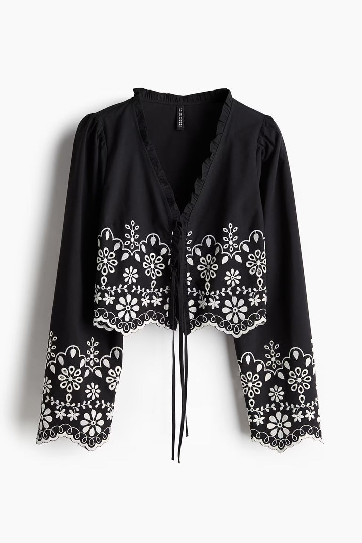 H&M Cotton Blouse with Eyelet Embroidery