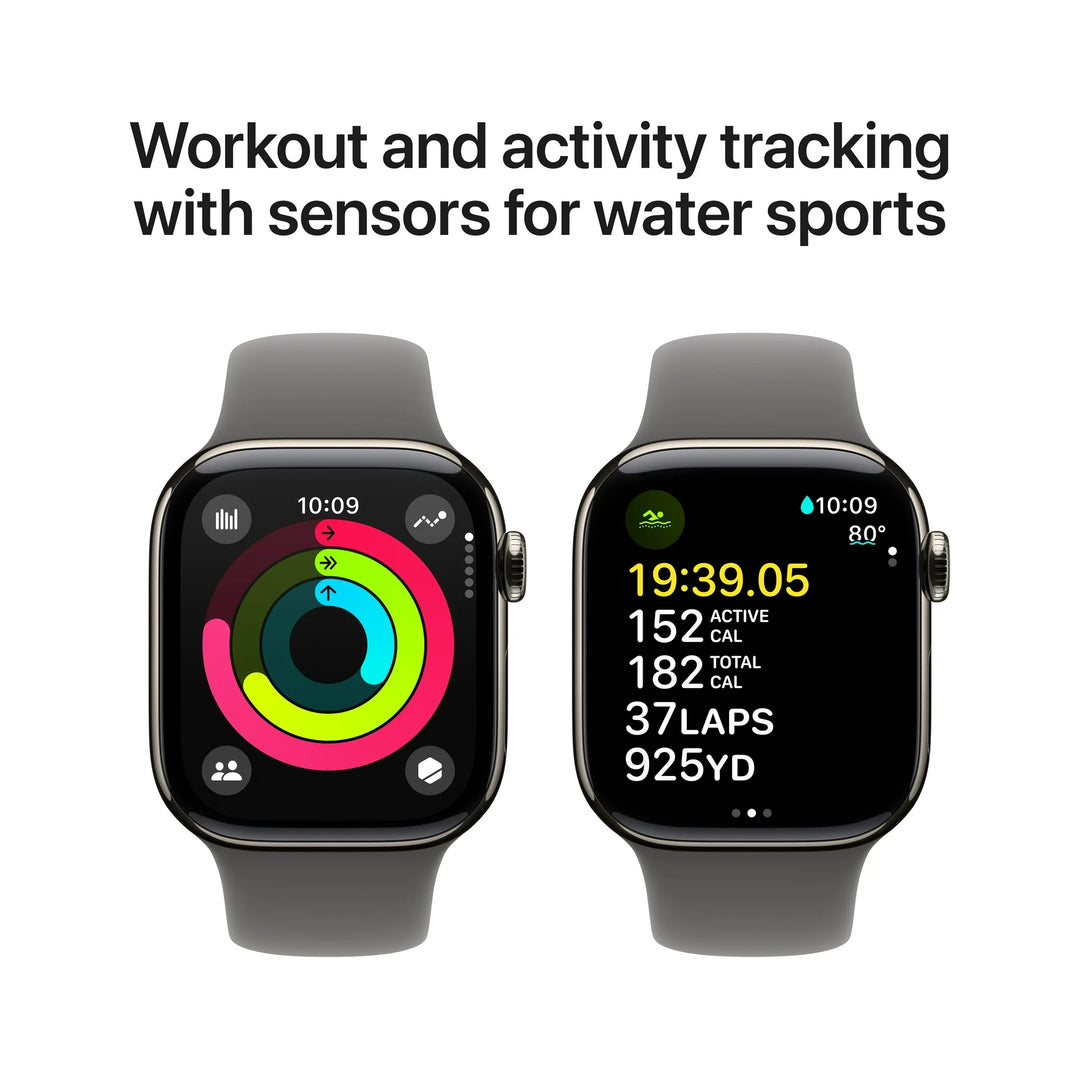 Apple Watch Series 10 GPS + Cellular 42mm Natural Titanium Case with Stone Gray Sport Band - M/L
