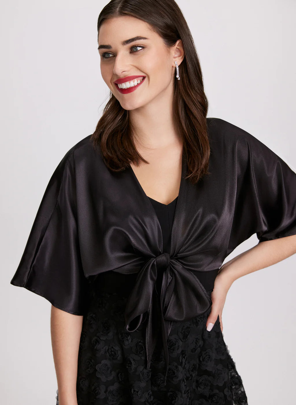 LAURA Tie-Front Satin Bolero