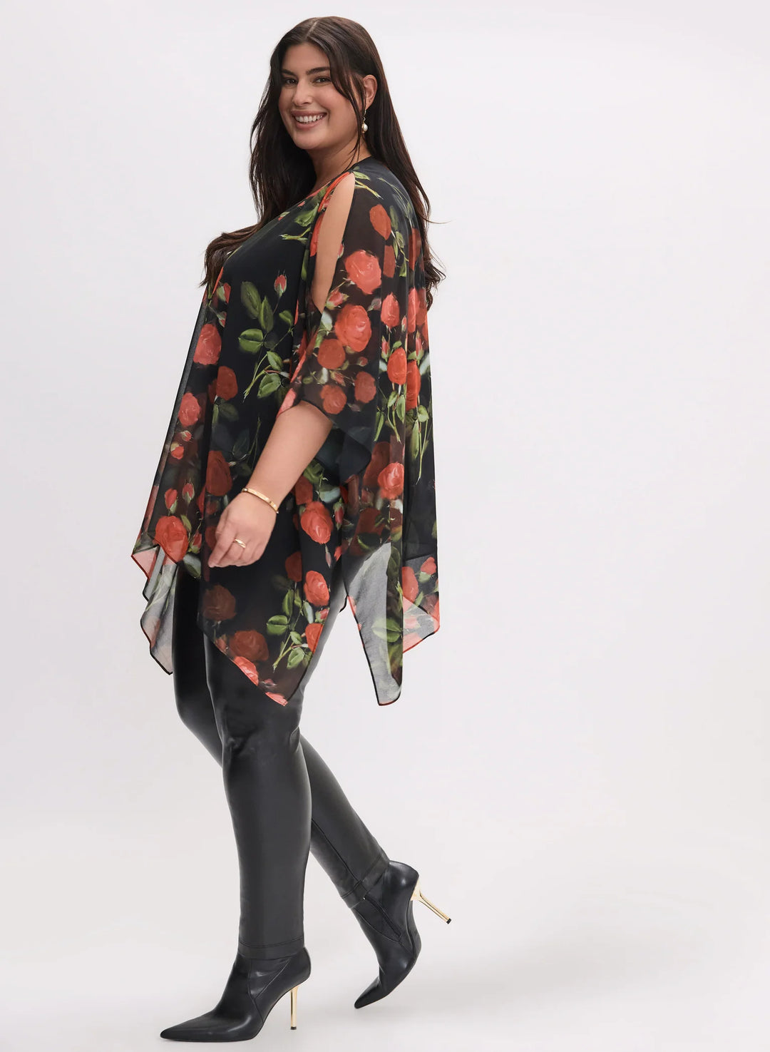 LAURA Floral Print Chiffon Poncho
