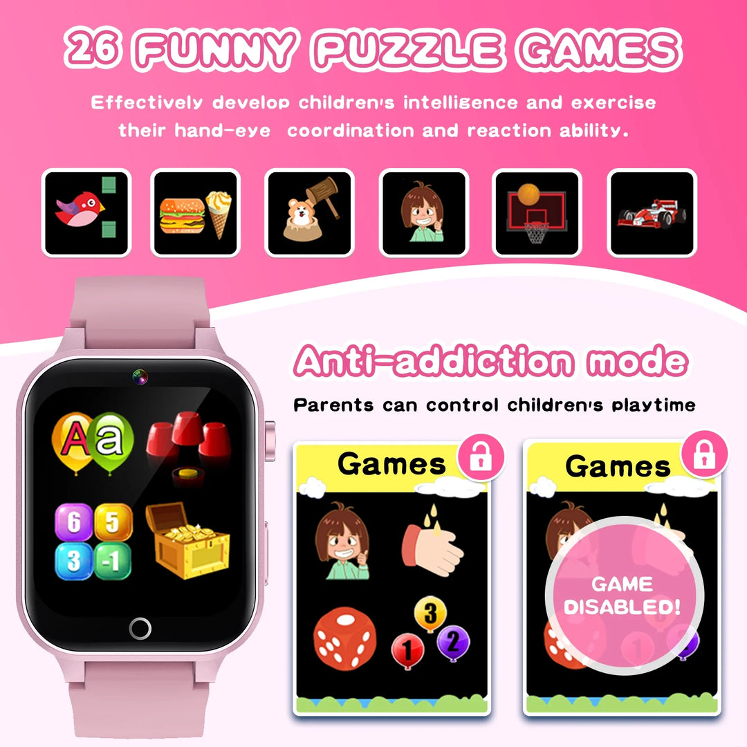 Vakzovy Kids Smart Watch Gift for Age 5-12, 26 Games HD Touch Screen Kids Watches with Video Camera Music Player Pedometer Flashlight Educational Toys Birthday Gifts for Girls Boys Ages