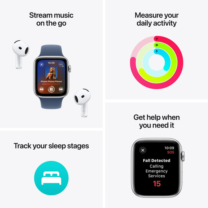 Apple Watch SE (2nd Gen) [GPS + Cellular] Smartwatch with 44mm Silver Aluminum Case with Blue Cloud Sport Loop. Fitness & Sleep Tracker, Crash Detection, Heart Rate Monitor