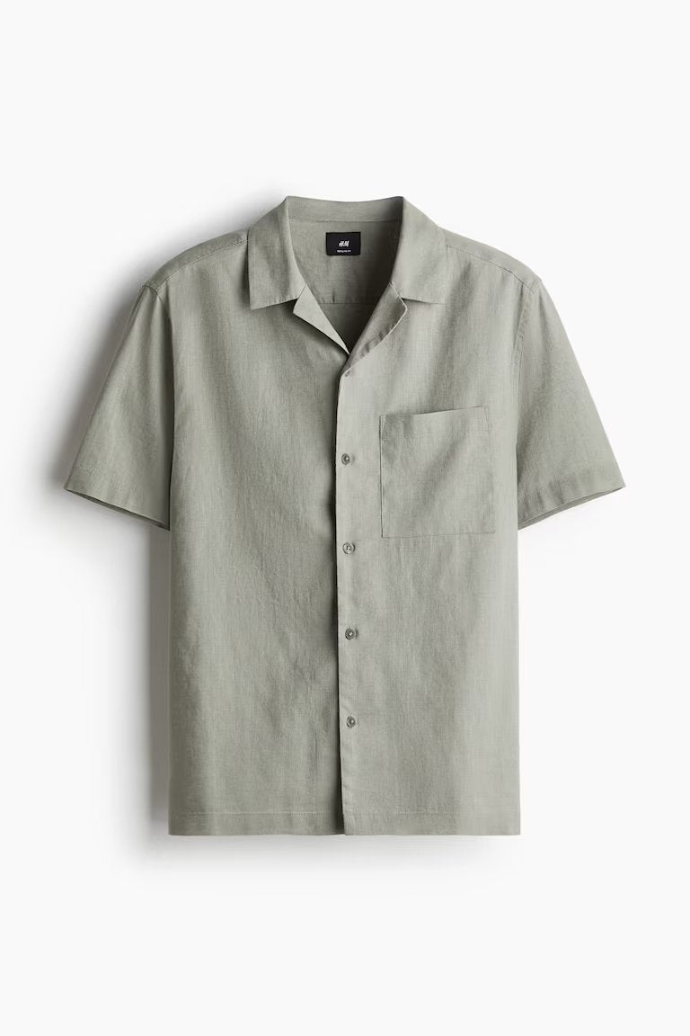 H&M Regular-Fit Short-Sleeved Linen-Blend Shirt