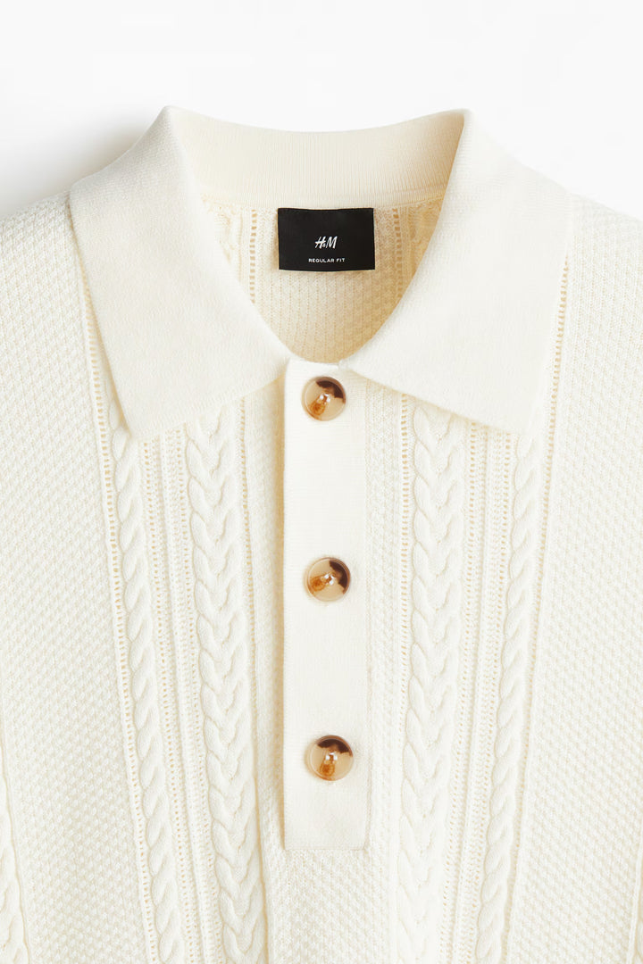 H&M Regular-Fit Cable-Knit Polo Shirt