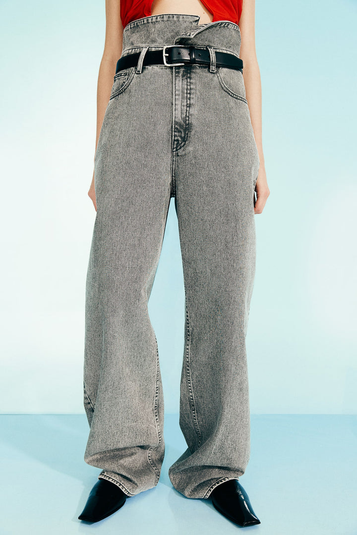 H&M Wide-Leg Paper-Bag Jeans