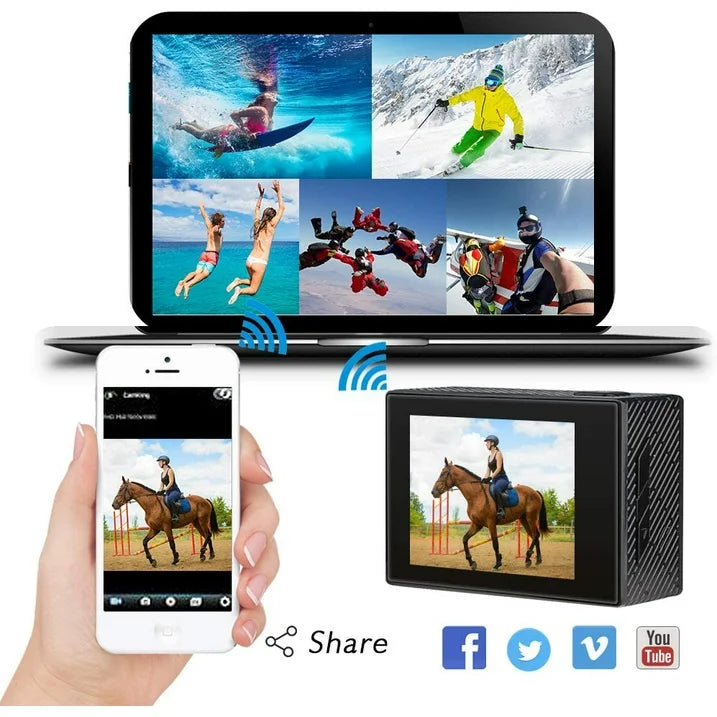 AKASO Brave 4 4K 20MP WiFi Action Camera, Ultra HD with EIS 30m Underwater Waterproof Camera Remote Control 5X Zoom Underwater Camcorder with 2 Batteries and Helmet Accessories Kit