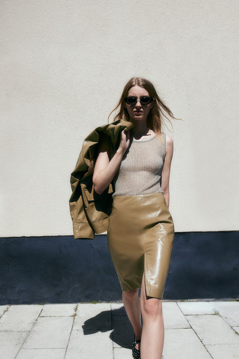 H&M Coated Pencil Skirt