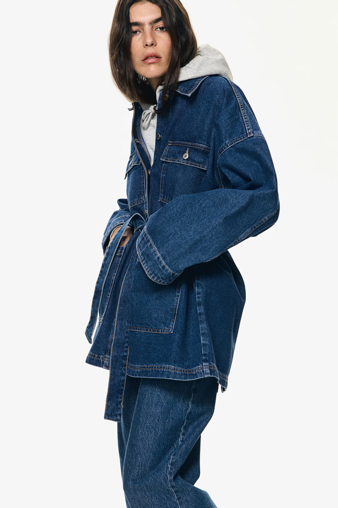 H&M Tie-Belt Denim Jacket