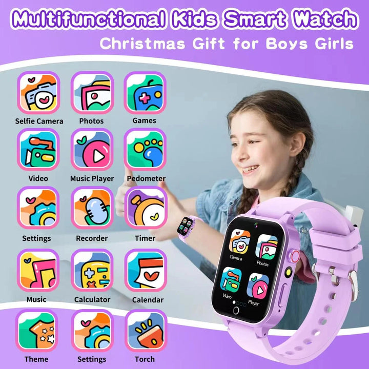 Vakzovy 1.54" Smart Watch for Girls Smart Watch for Kids with Camera Games Pedometer Video MP3 Flashlights Calculator Alarm Clock Children Touch Screen Purple