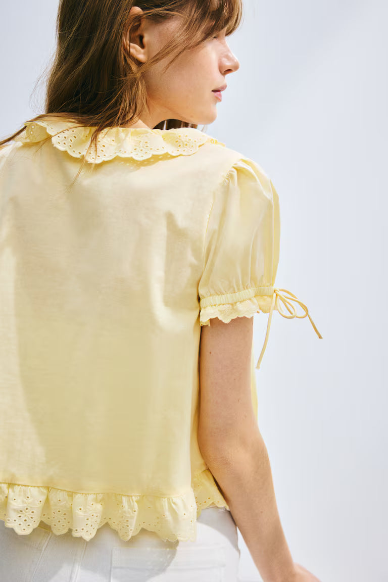 H&M Ruffle-Trimmed Cotton Blouse