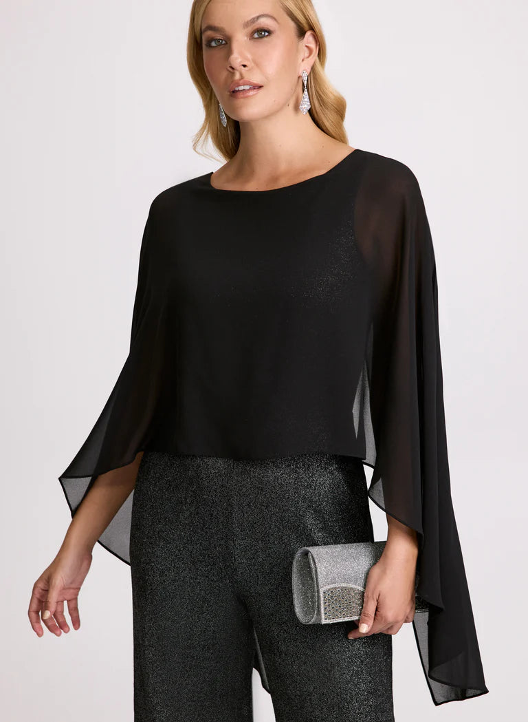 LAURA Sheer Capelet Overlay Jumpsuit