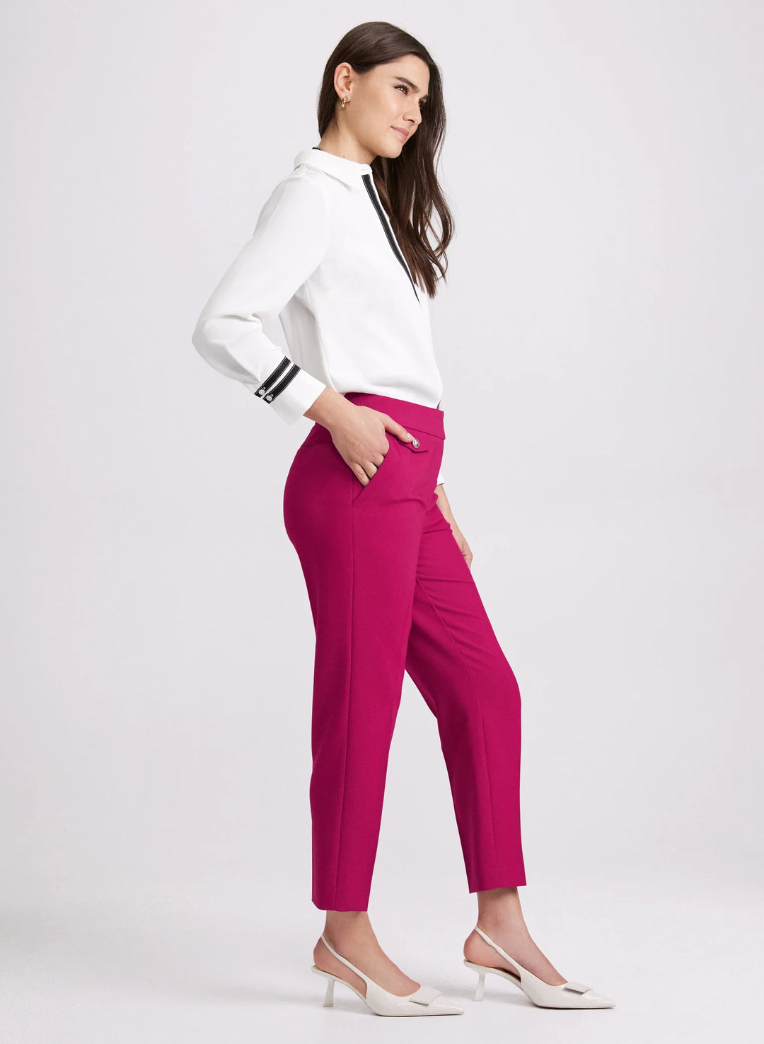 LAURA Emma Embossed Button Slim-Leg Pants