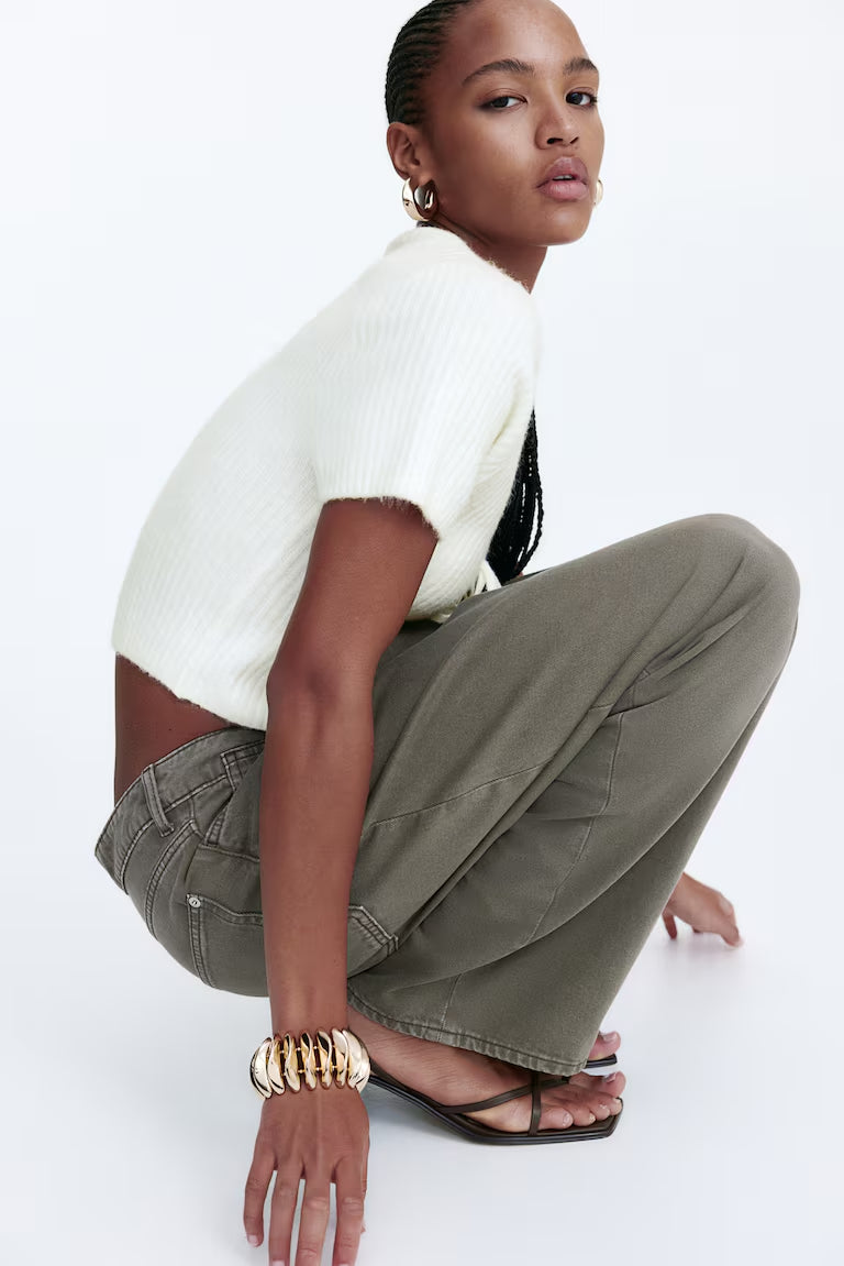 H&M TIE-DETAIL RIB-KNIT TOP