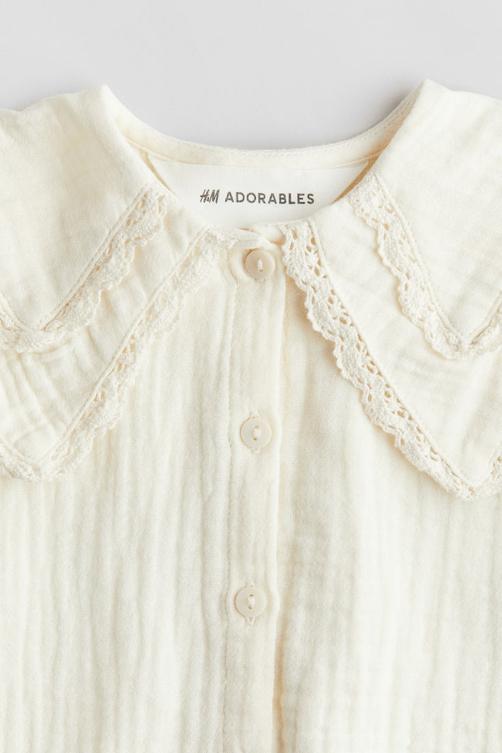 H&M Lace-Trimmed Muslin Blouse