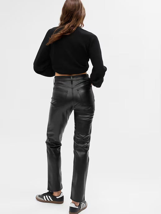 Gap High Rise Vegan Leather Cheeky Straight Pants