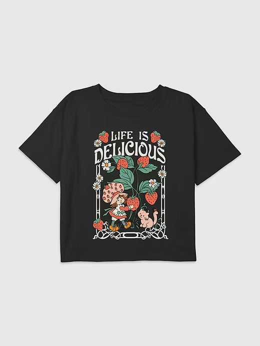 Gap Kids Strawberry Shortcake Life Is Delicious Graphic Boxy Crop Tee