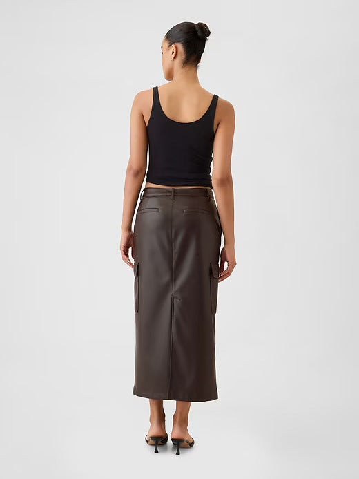 Gap Vegan Leather Cargo Midi Skirt