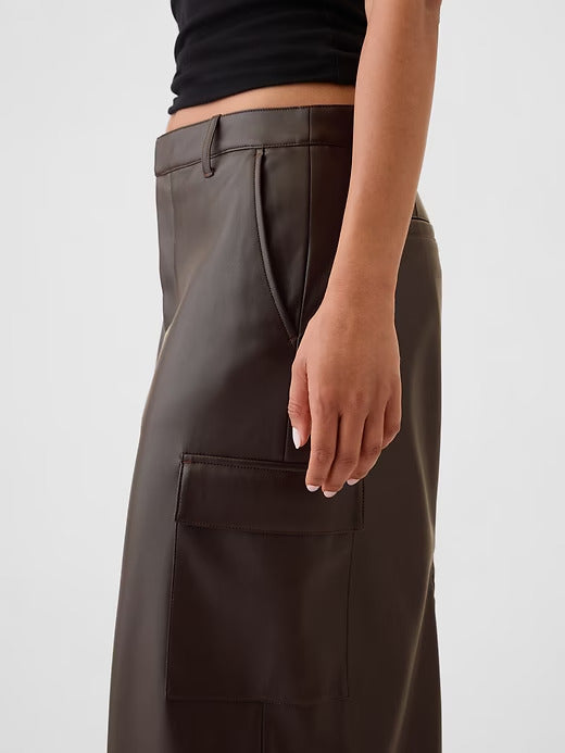 Gap Vegan Leather Cargo Midi Skirt