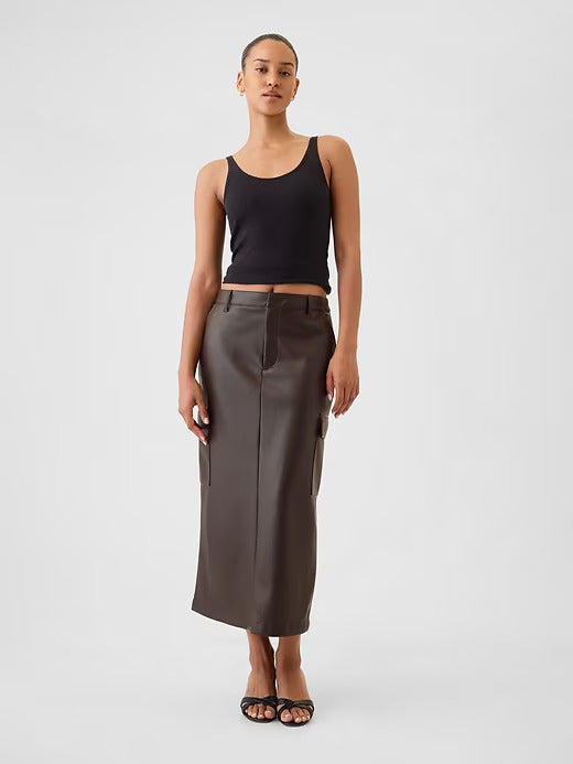 Gap Vegan Leather Cargo Midi Skirt