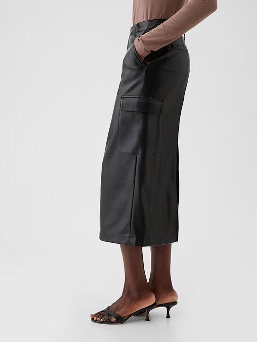 Gap Vegan Leather Cargo Midi Skirt