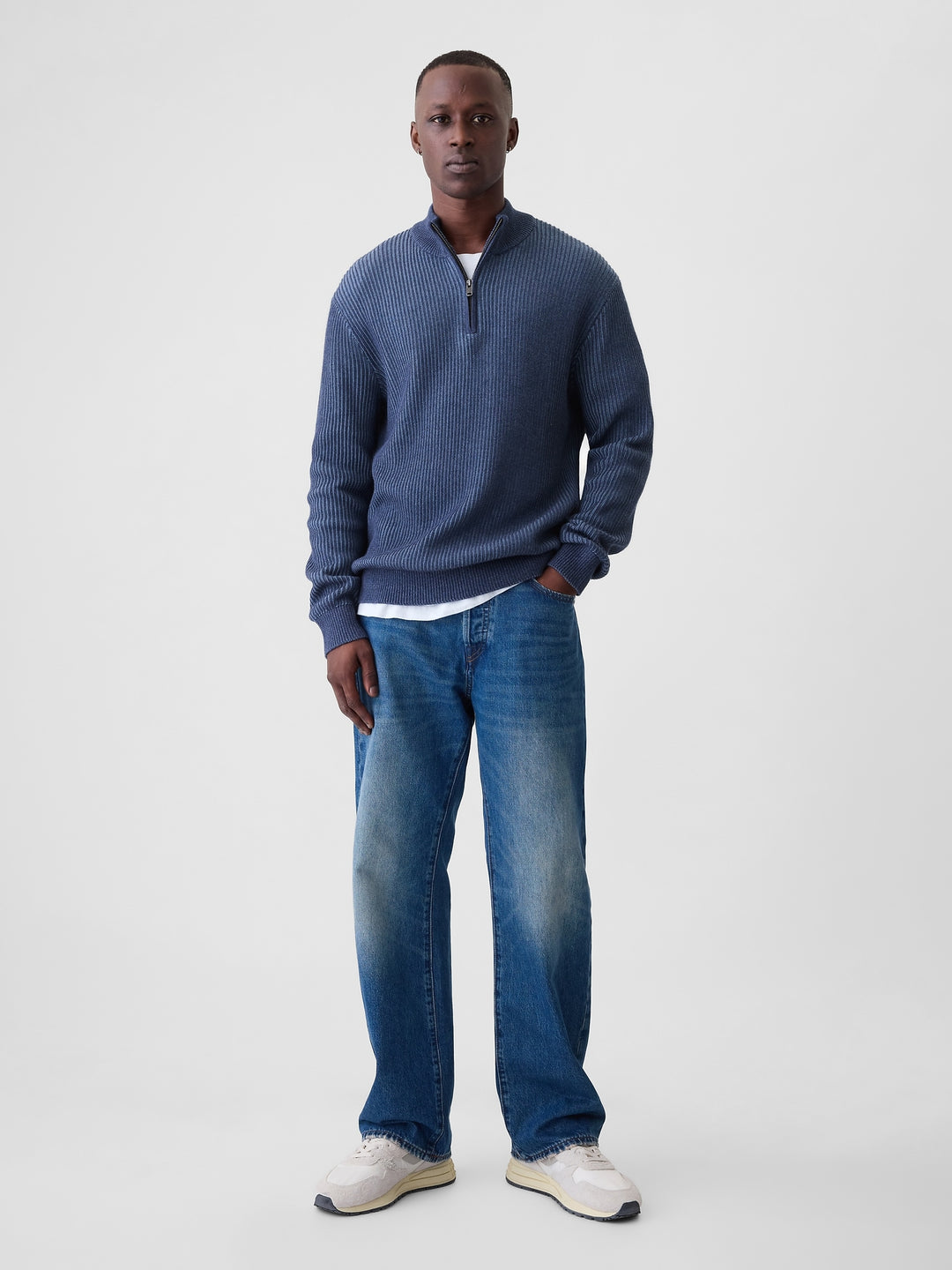 GAP Quarter-Zip Plaited Knit Pullover Sweater