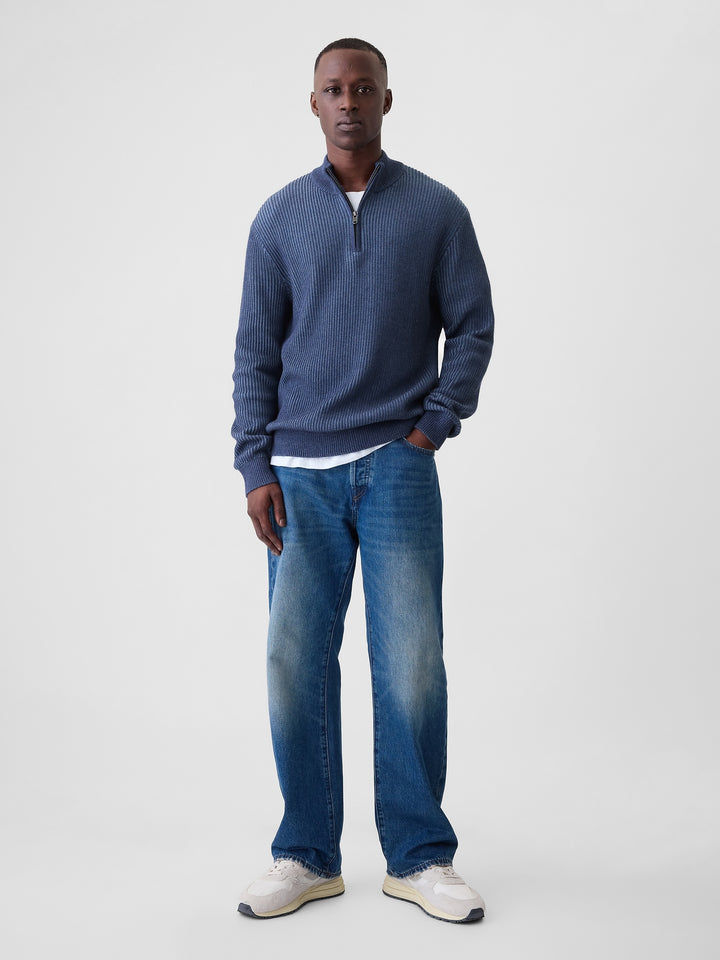GAP Quarter-Zip Plaited Knit Pullover Sweater