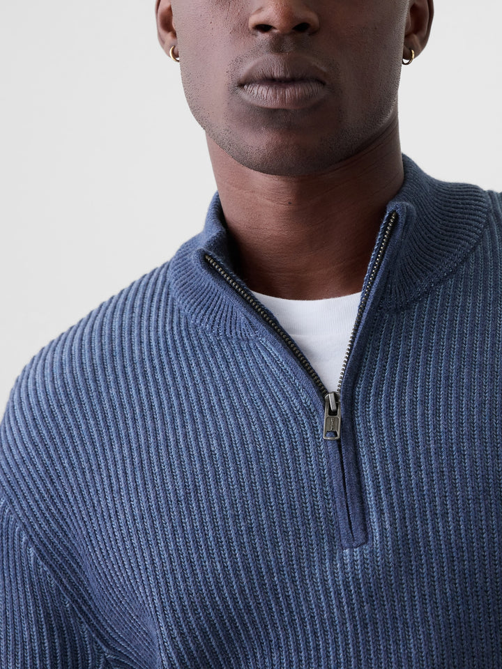 GAP Quarter-Zip Plaited Knit Pullover Sweater