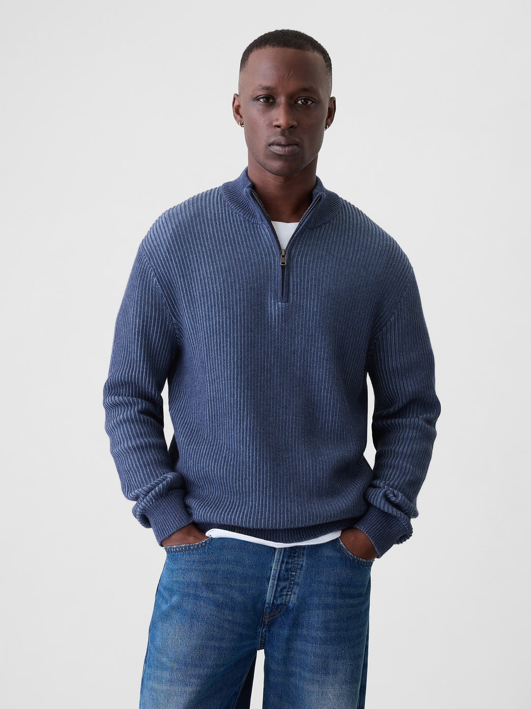 GAP Quarter-Zip Plaited Knit Pullover Sweater