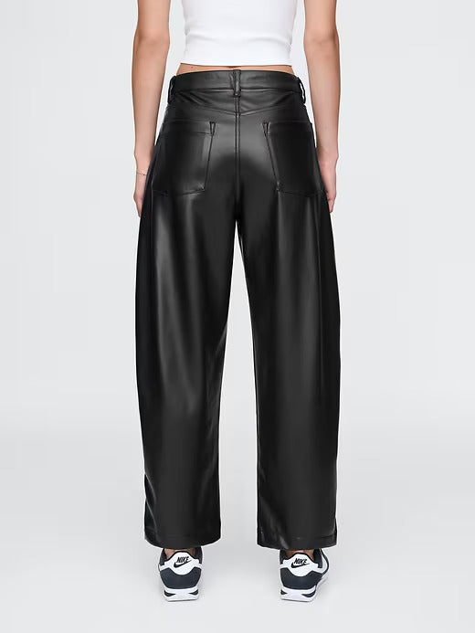 Gap Mid Rise Vegan Leather Barrel Pants