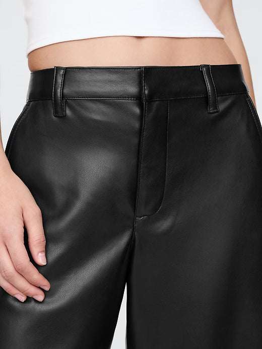 Gap Mid Rise Vegan Leather Barrel Pants