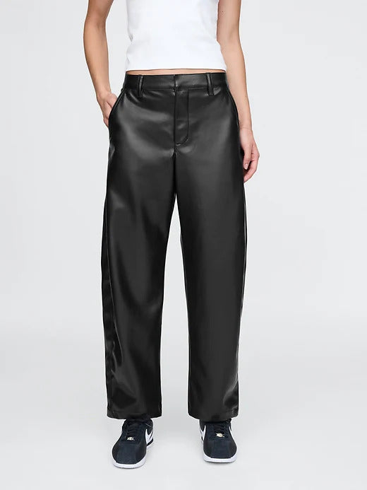 Gap Mid Rise Vegan Leather Barrel Pants