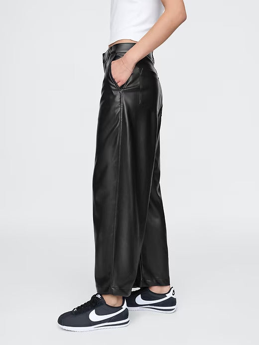 Gap Mid Rise Vegan Leather Barrel Pants