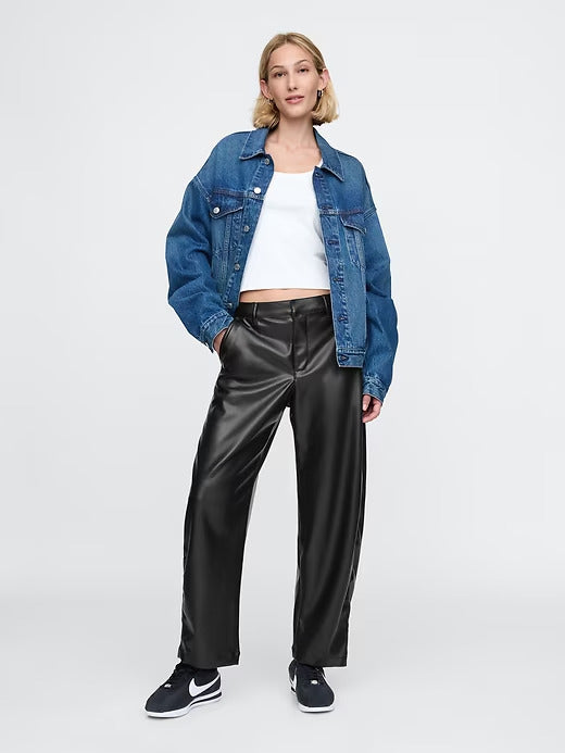 Gap Mid Rise Vegan Leather Barrel Pants