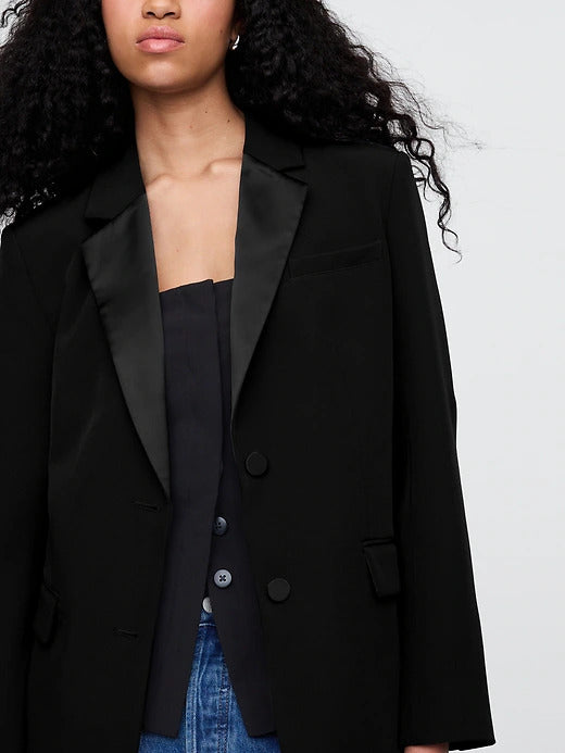 Gap BiStretch Satin-Trim Relaxed Blazer