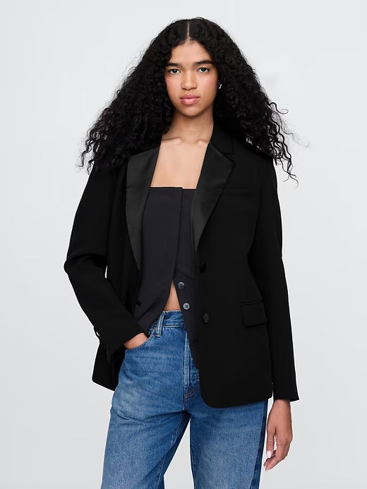 Gap BiStretch Satin-Trim Relaxed Blazer