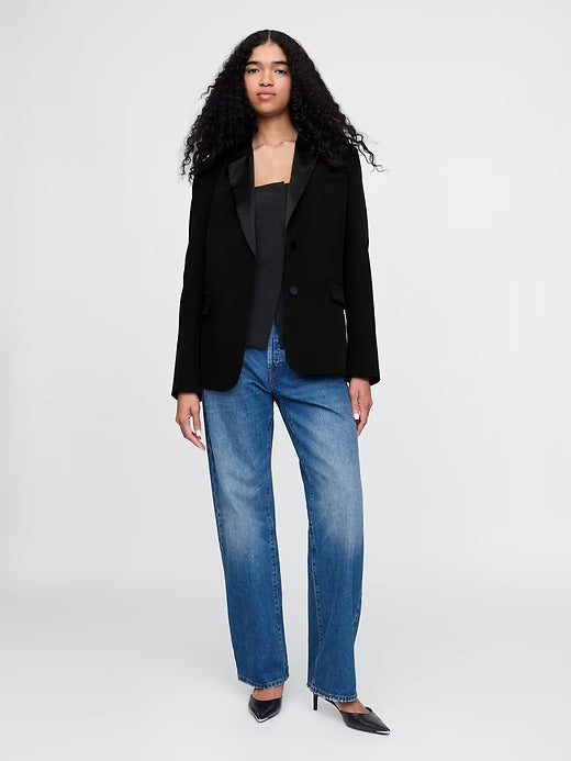 Gap BiStretch Satin-Trim Relaxed Blazer