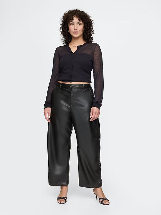 Gap Mid Rise Vegan Leather Barrel Pants