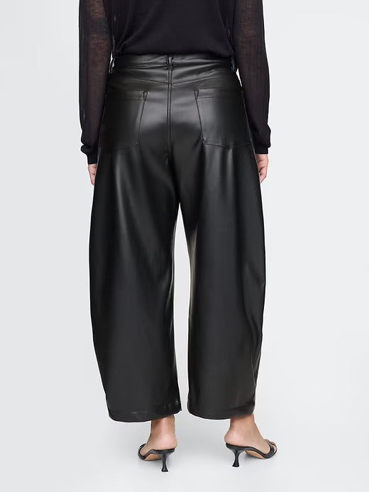 Gap Mid Rise Vegan Leather Barrel Pants