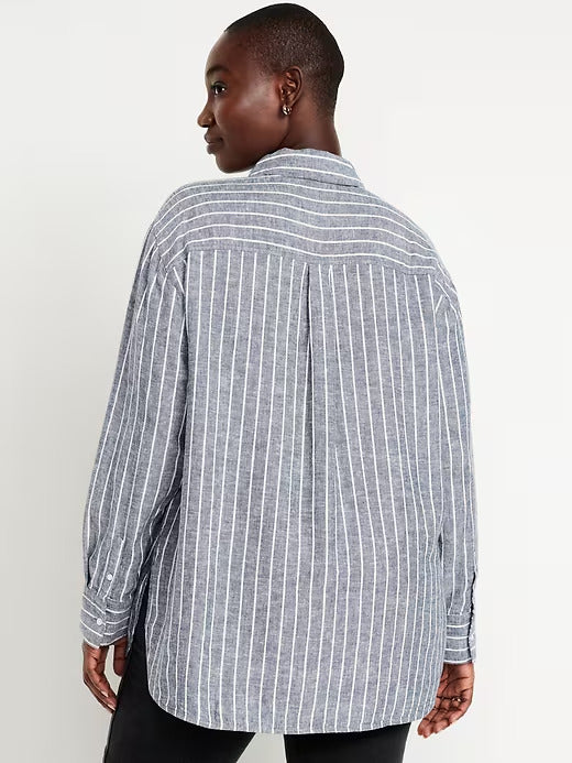 Old Navy Button-Down Linen-Blend Striped Shirt