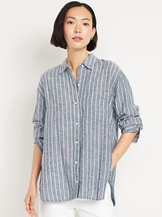Old Navy Button-Down Linen-Blend Striped Shirt