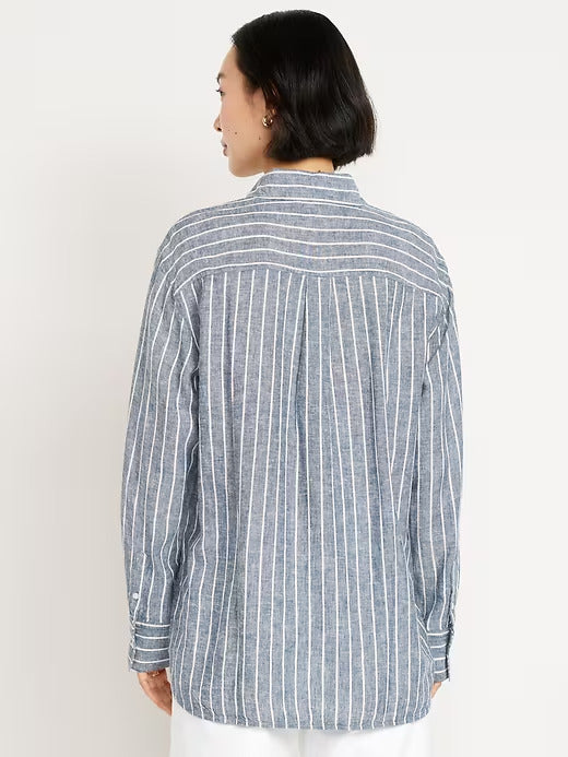Old Navy Button-Down Linen-Blend Striped Shirt