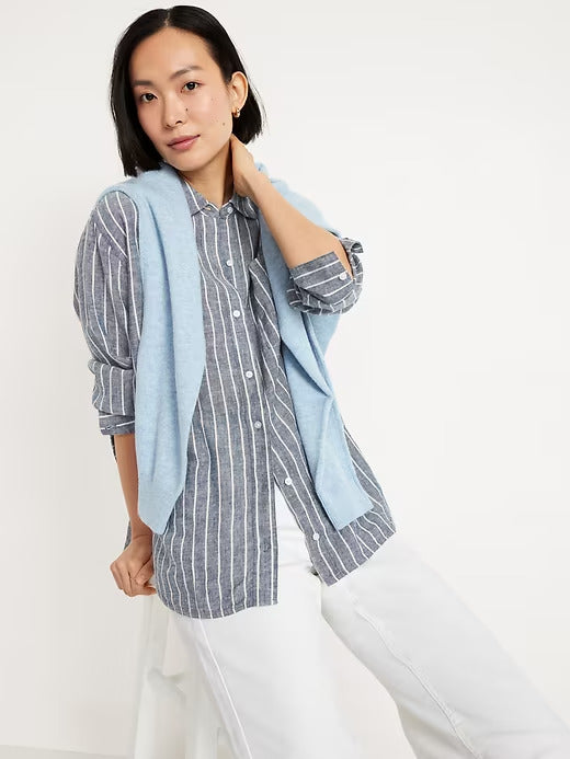 Old Navy Button-Down Linen-Blend Striped Shirt